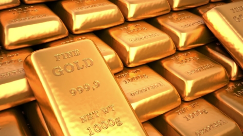 Golden ingots in bank vault or safe