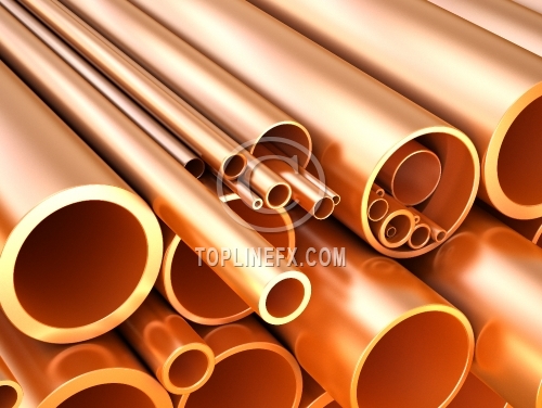 Copper pipes and tubes at warehouse