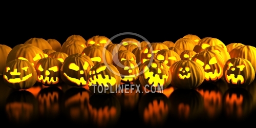 Different Halloween pumpkins on black backgound