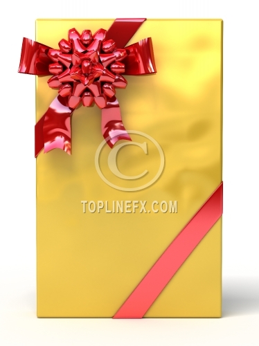 Golden Gift box  with ribbon on white background