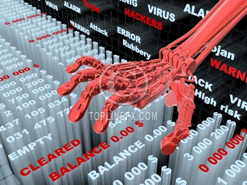 Hacking bank information.  Theft of money from the account. Conceptual 3d illustration