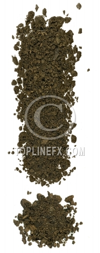 Letter made of brown soil on white background. Exclamation mark
