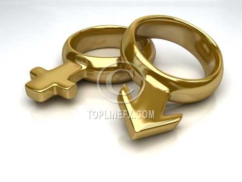 Male female gender  symbols in golden rings