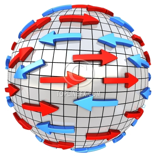 Red and blue arrows on  globe