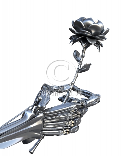 Robot holds metallic flower
