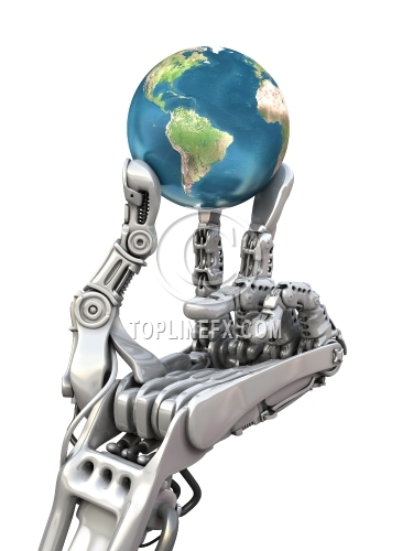 Robot keeps the blue globe