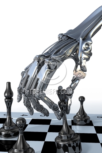 Robot or cyborg plays a chess
