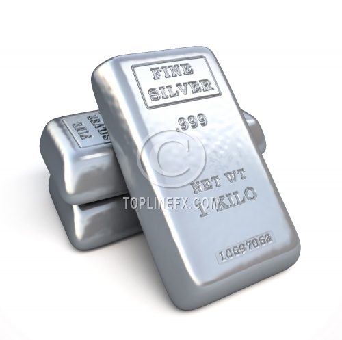 Set of fine silver bars on white background