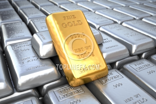 Silver ingot and  gold bullion