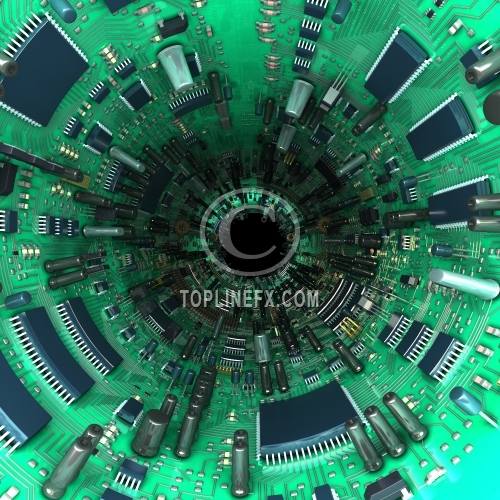Tunnel made  of mainboards and electrical parts