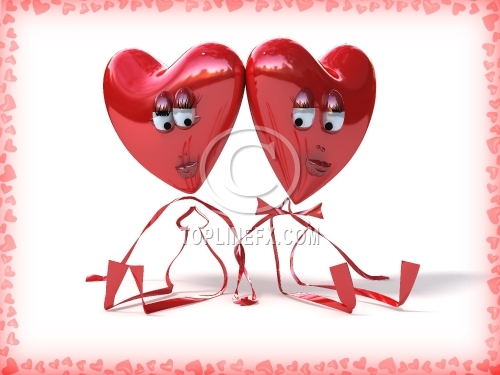two lovers hearts on white background