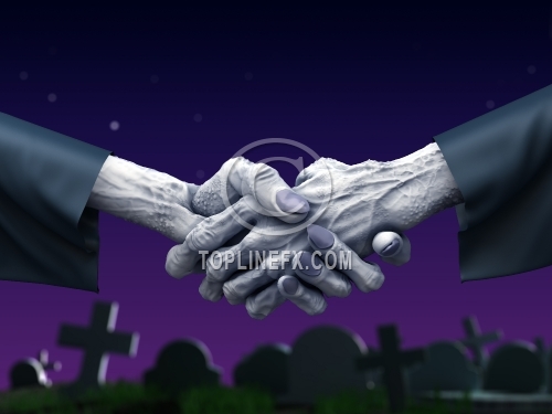 Zombie handshake at cemetery